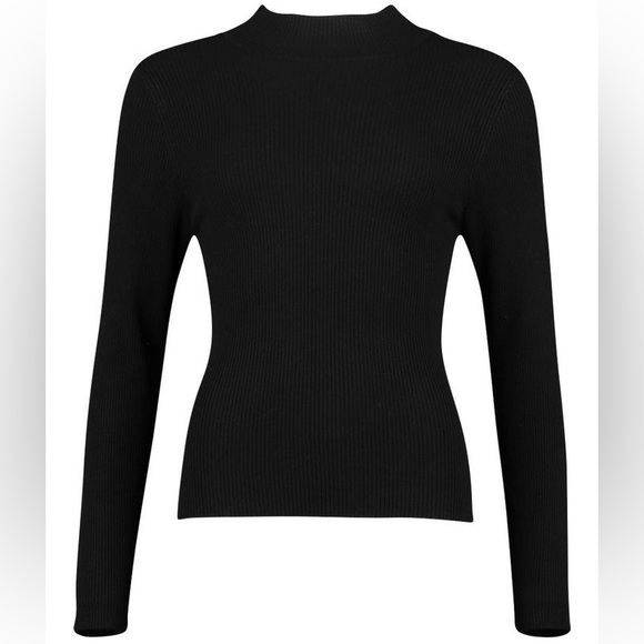 (A4) Boohoo Ribbed Turtleneck Top, Black,  Size 10, NWT - Picture 2 of 9